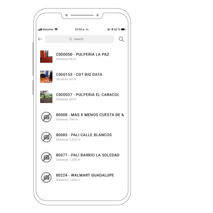 Listado de puntos de venta georeferenciados con distancia en POS Manager